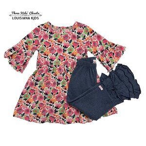 Ruffle Butts Sz 5 Floral Tunic Dress & Ruffle Pants Set